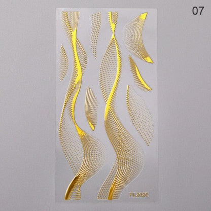 Nail Strip Stickers Black Gold Rose Gold Silver Metal Strip Tape Nail Art Adhesive Foil Tips Nail Sticker Decals Metallic Curve Strip Line Nail Decal Self-Adhesive 3D Wave Design Decoration for Women Girls Tape Nail Art Stickers Decal Decoration