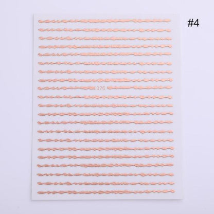 Nail Strip Stickers Black Gold Rose Gold Silver Metal Strip Tape Nail Art Adhesive Foil Tips Nail Sticker Decals Metallic Curve Strip Line Nail Decal Self-Adhesive 3D Wave Design Decoration for Women Girls Tape Nail Art Stickers Decal Decoration