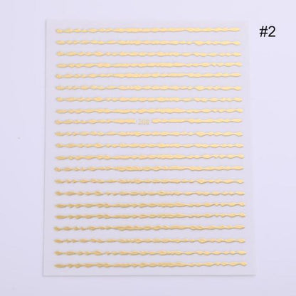 Nail Strip Stickers Black Gold Rose Gold Silver Metal Strip Tape Nail Art Adhesive Foil Tips Nail Sticker Decals Metallic Curve Strip Line Nail Decal Self-Adhesive 3D Wave Design Decoration for Women Girls Tape Nail Art Stickers Decal Decoration