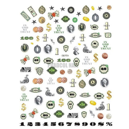 Nails Sticker Money Dollar Wealthy Rich Style Nail Art Stickers Decals Manicure Tip Decal Self Adhesive Acrylic Tips Tool Acrylic Engraved Nail Sticker Nail Art Decoration Self-Adhesive Nail Art Decoration French Black and White Lace Retro Flower