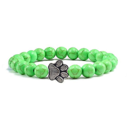 Natural Matte Black Lava Volcanic Stone Paw Print Charm Bracelet Pet Memorial Cat Dog Lovers Jewelry Bracelets For Women Men Stress Relief Yoga Bracelet Mood Bracelet Gifts For Women And Girls