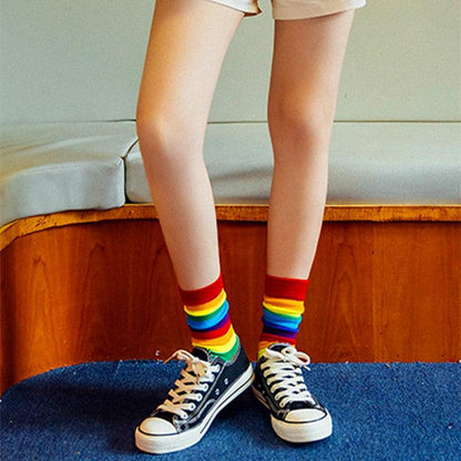 New Arrival Cotton Elasticity Sweat Women Long Sock Candy Colors Rainbow Patterned Sporty Retro Harajuku Casual Socks For Men And Women