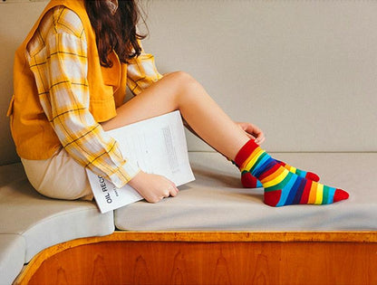 New Arrival Cotton Elasticity Sweat Women Long Sock Candy Colors Rainbow Patterned Sporty Retro Harajuku Casual Socks For Men And Women