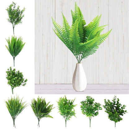 New Artificial Shrubs Boston Fern Grass Fake Green Bushes Indoor Outdoor UV Resistant Indoor Outside For Home Garden Porch Window Décor