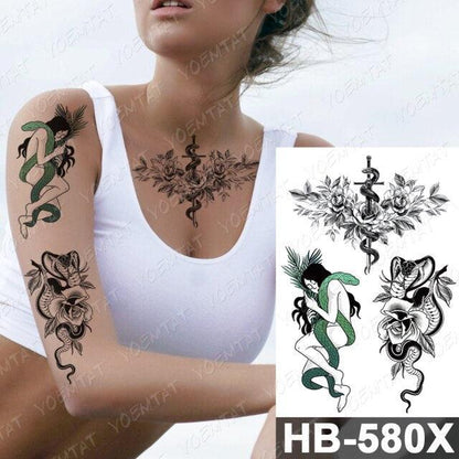 New Big Butterfly Waterproof Temporary Sticker Tattoo Elegant Black Colorful Tattoos Rose For Women Men