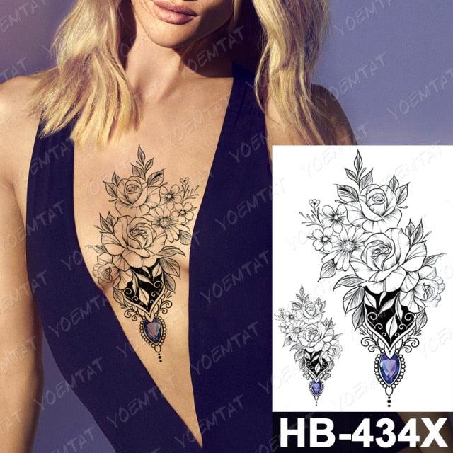 New Big Butterfly Waterproof Temporary Sticker Tattoo Elegant Black Colorful Tattoos Rose For Women Men