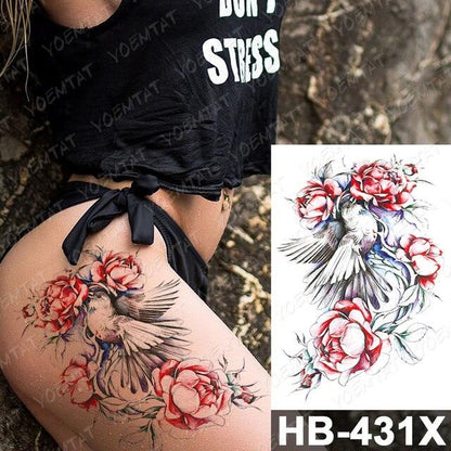 New Big Butterfly Waterproof Temporary Sticker Tattoo Elegant Black Colorful Tattoos Rose For Women Men