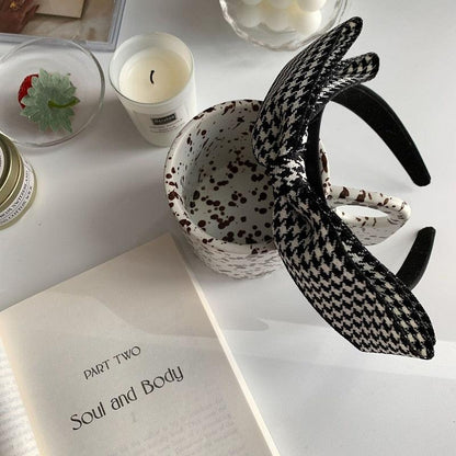 New Black Big Bow Plaid Bezel Headwear Women Headband Cute Girls Hair Bands Lovely Hairband Hoop for Korean Gorgeous Hair Accessories For Women