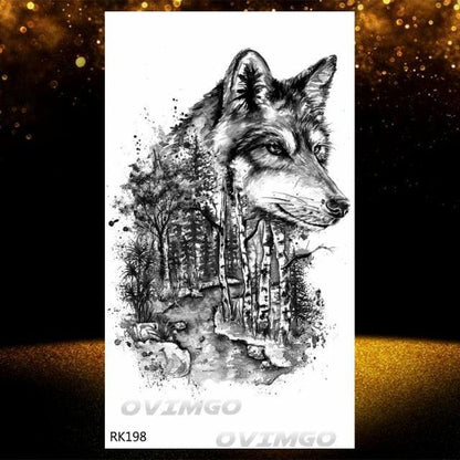 New Black Wolf Forest Sticker Tattoos Temporary Tree Fierce Animal Body Tattoo Luxury Design Custom Tatoos For Mens