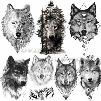 New Black Wolf Forest Sticker Tattoos Temporary Tree Fierce Animal Body Tattoo Luxury Design Custom Tatoos For Mens