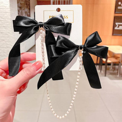 New Bow Pearls Chain Barrettes Hairpins For Women Rhinestone Spring Hair Clips Ribbon Headband Ponytail Headdress Wedding Hair Accessories for Brides and Bridesmaids