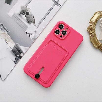 New Candy Color Wallet Card Case For iPhone 13 11 12 14 Pro Max Soft Silicone Shockproof Cover Silicone Protective Case Soft Slim Card Slot Case Compatible with iPhone 11 Purple Phone Case