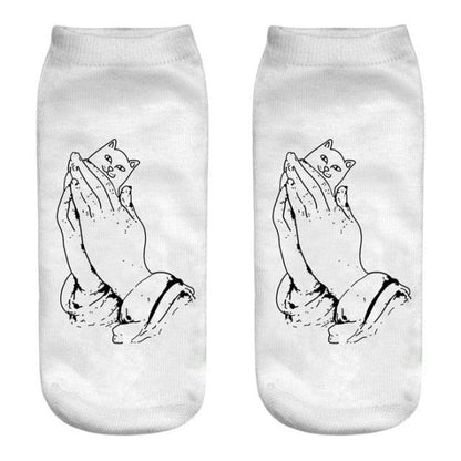 New Cartoon Cat Socks 3D Print Art Funny Socks Women Cute Low Cut Ankle Socks Made o Pure Cotton Short Socks Trending Fashion Short Ankle Socks For Men And Women