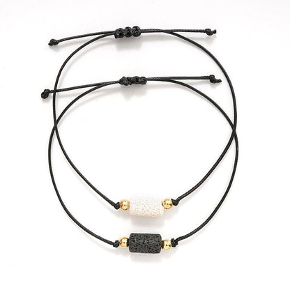 New Charm Bracelet For Friendship Couples 2pcs/set Volcanic Stone Bracelet Bead Bangles Natural Stone Bracelets Set Friendship Hand Woven Braided Stretch String Adjustable For Couples