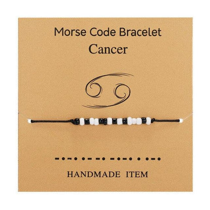 New Charm Bracelet For Women Men Twelve Zodiac Black White Rice Beads Adjustable Rope Chain Bracelet Natural Stone Beads Bracelet For Boyfriend Girlfriend Women