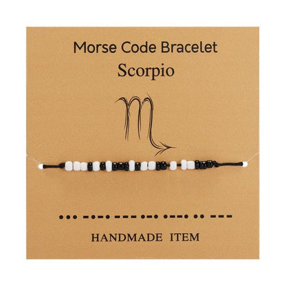 New Charm Bracelet For Women Men Twelve Zodiac Black White Rice Beads Adjustable Rope Chain Bracelet Natural Stone Beads Bracelet For Boyfriend Girlfriend Women