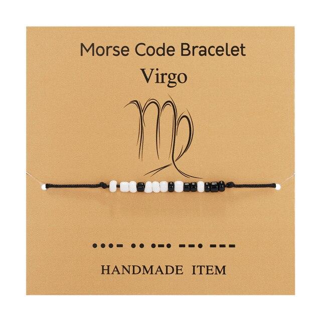 New Charm Bracelet For Women Men Twelve Zodiac Black White Rice Beads Adjustable Rope Chain Bracelet Natural Stone Beads Bracelet For Boyfriend Girlfriend Women