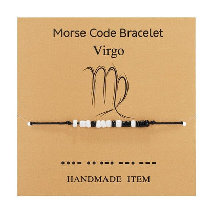 New Charm Bracelet For Women Men Twelve Zodiac Black White Rice Beads Adjustable Rope Chain Bracelet Natural Stone Beads Bracelet For Boyfriend Girlfriend Women