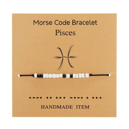 New Charm Bracelet For Women Men Twelve Zodiac Black White Rice Beads Adjustable Rope Chain Bracelet Natural Stone Beads Bracelet For Boyfriend Girlfriend Women