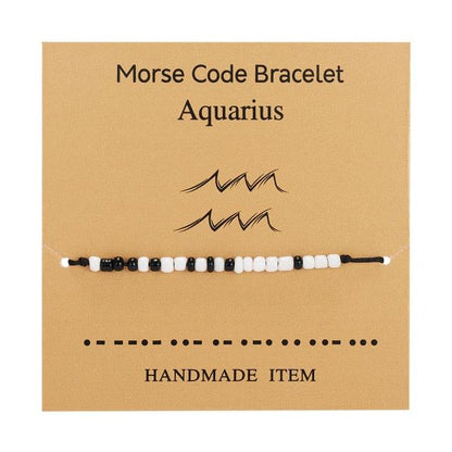 New Charm Bracelet For Women Men Twelve Zodiac Black White Rice Beads Adjustable Rope Chain Bracelet Natural Stone Beads Bracelet For Boyfriend Girlfriend Women