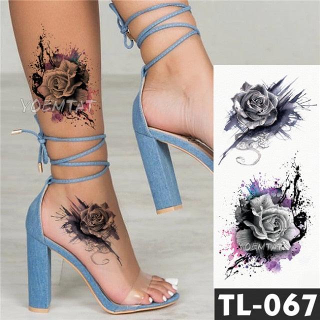 New Colorful And Black Womens Tattoo Temporary Flower Waterproof Elegant Modern Tattoo Realistic Design