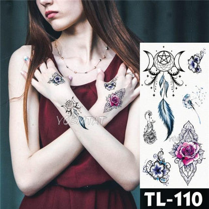 New Colorful And Black Womens Tattoo Temporary Flower Waterproof Elegant Modern Tattoo Realistic Design