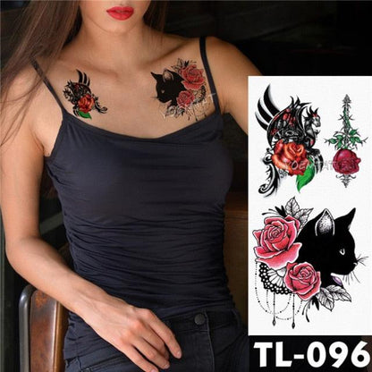 New Colorful And Black Womens Tattoo Temporary Flower Waterproof Elegant Modern Tattoo Realistic Design