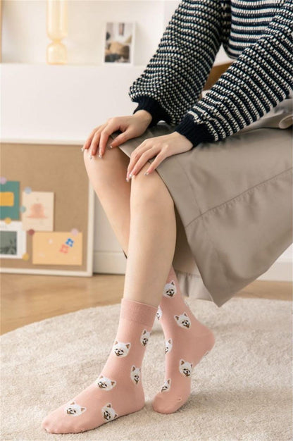 New Cute Cartoon Dog Middle Tube Socks Creative Female Socks Warm Socks Teddy Pomeranian Cotton Socks Stylish Unisex Short Ankle Socks For Men And Women