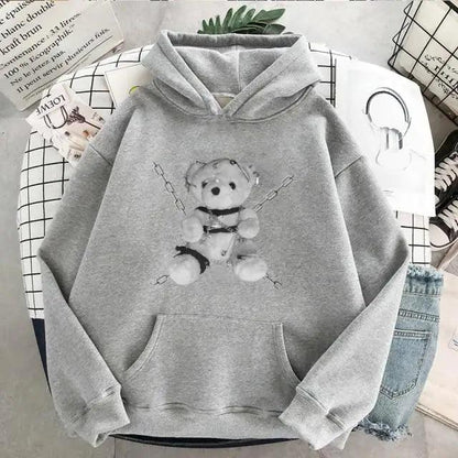 New Dark Hoodies Women Sweatshirts Female Casual Fashion Vintage Oversized Punk Fun Hip Hop Long Bear Long Sleeve Drawstring Hoodie Sweatshirt