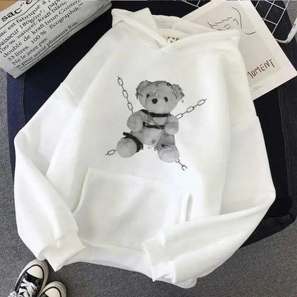 New Dark Hoodies Women Sweatshirts Female Casual Fashion Vintage Oversized Punk Fun Hip Hop Long Bear Long Sleeve Drawstring Hoodie Sweatshirt