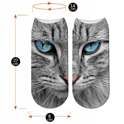 3D Printed Women Winter Christmas Socks Funny Creative Pet Cat Face Unisex Cotton Ankle Socks Children Gift Animal Lover Socks For Men And Women