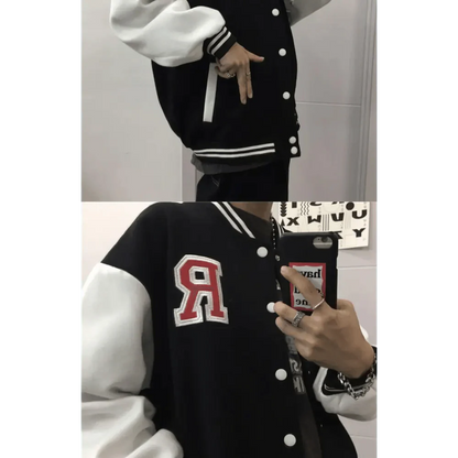 New Elegance Spring Autumn Coat Baseball Bomber Jacket Loose Letter R Men Women Couples Tops Plus Size Jackets Streetwear