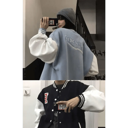 New Elegance Spring Autumn Coat Baseball Bomber Jacket Loose Letter R Men Women Couples Tops Plus Size Jackets Streetwear