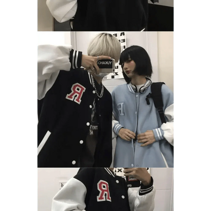 New Elegance Spring Autumn Coat Baseball Bomber Jacket Loose Letter R Men Women Couples Tops Plus Size Jackets Streetwear