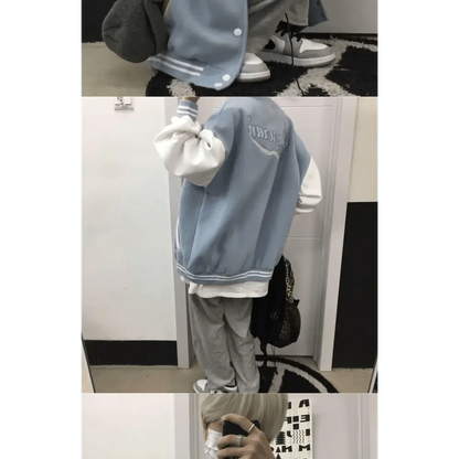 New Elegance Spring Autumn Coat Baseball Bomber Jacket Loose Letter R Men Women Couples Tops Plus Size Jackets Streetwear
