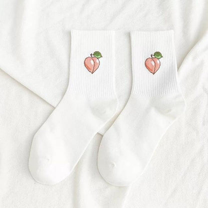 New Elegant Fruit Printed Breathable Cotton Socks Happy Funny Unisex Socks Candy Colors Harajuku Casual Cotton Crew Socks For Men And Women