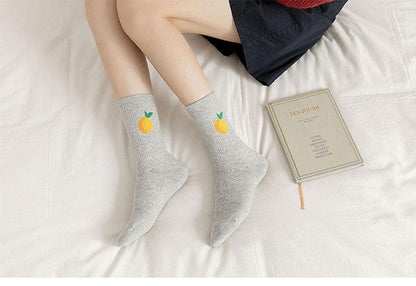 New Elegant Fruit Printed Breathable Cotton Socks Happy Funny Unisex Socks Candy Colors Harajuku Casual Cotton Crew Socks For Men And Women