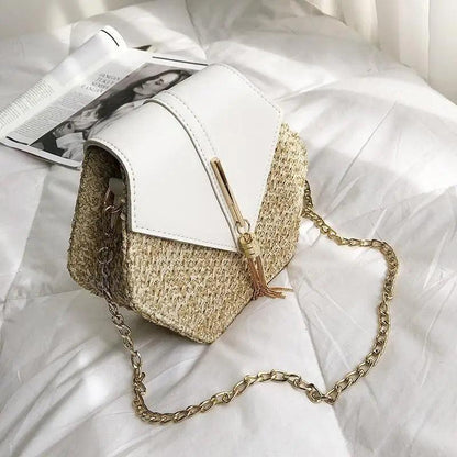 New Famous Mulit Style Straw+leather Handba For Women And Girls  New Fashion Summer Bag Handmade Woven Beach Circle Shoulder Bag