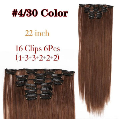New Fashion 16 Clip In Hair Extension Long Straight Natural Black 6 Pcs/Set 16 Clips 22 Inch Synthetic Hair Piece Wigs For Black Women Cosplay Wigs For Women