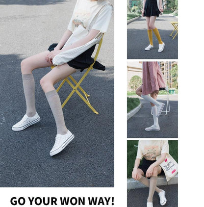 New Fashion Cotton Ladies Knee High Solid Color Socks Student Socks School Party Street Wear Dancing Socks High Quality Cotton Knee High Socks For Women