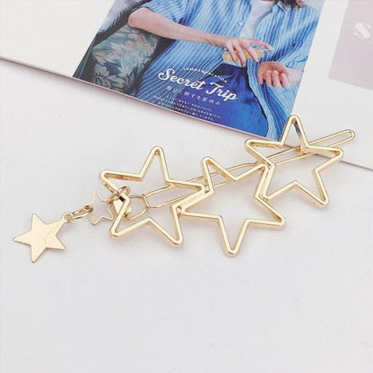 New Fashion Girl Love Five-pointed Star Alloy Clip Bangs Clip Adult Simple Hollow Crystal Hairpin Hair Clip Metal Alloy Barrettes Hair Accessories for Party Wedding