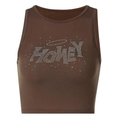 New Fashion styles cute Rhinestone sleeveless Crop Tank Top Streetwear cute tops for summer