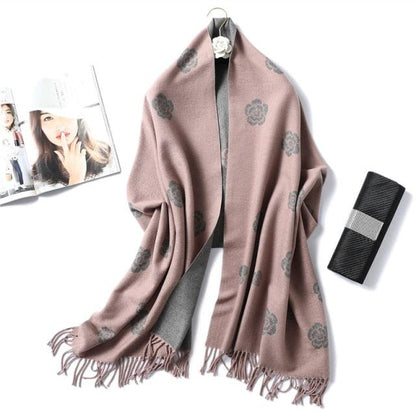 New Fashion Winter Soft Thick Warm Colorful Cashmere Scarf Elegant Escharpe Shawls Scarf Shawls Wraps Lightweight Lady Solid Scarves Fashion Tassels Blanket For Women