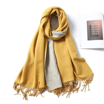 New Fashion Winter Soft Thick Warm Colorful Cashmere Scarf Elegant Escharpe Shawls Scarf Shawls Wraps Lightweight Lady Solid Scarves Fashion Tassels Blanket For Women