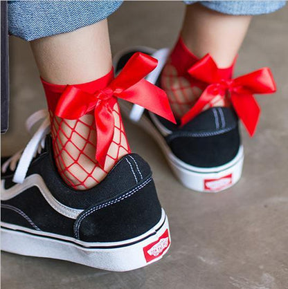 New Fashion Women Black Mesh Short Ankle Socks Girls Fishnet Socks With Cute Bow Ladies Socks in 6 Colors Outdoor Stylish Socks For Women