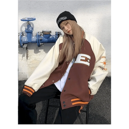 New Free Style Woman Jacket Hip Hop Furry Bone Patchwork Color Block Jackets Mens Streetwear Men Baseball Coats Unisex