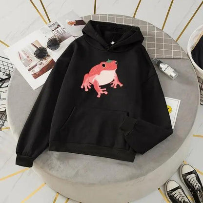 New Frog Sweatshirt Oversized Clothes Long Sleeve Hooded Hoodie For Girls Winter Hoodie With Pocket Pink Sweatshirts Hoodies for Women Teen Girls Cute Cartoon Frogs Casual Hooded Loose Long Sleeve Sweatshirt with Pocket