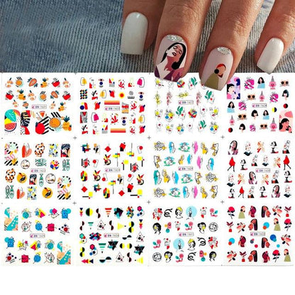 New Geometric Letter Nail Sticker Water Slider Winter Decal Christmas New Year Gift Nail Slider Temporary Tattoos Women Nail Art Stickers Water Transfer Decals Design Nail Art Supplies Manicure Acrylic Nail Foil Stencils Decorations