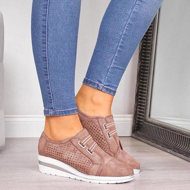 New High Heel Casual Womens Sneakers Breathable Height Increasing Shoes Air Cushion Comfortable Sneakers Women's Vulcanize Leather Shoes Luxury Walking Women Outdoor Shoes