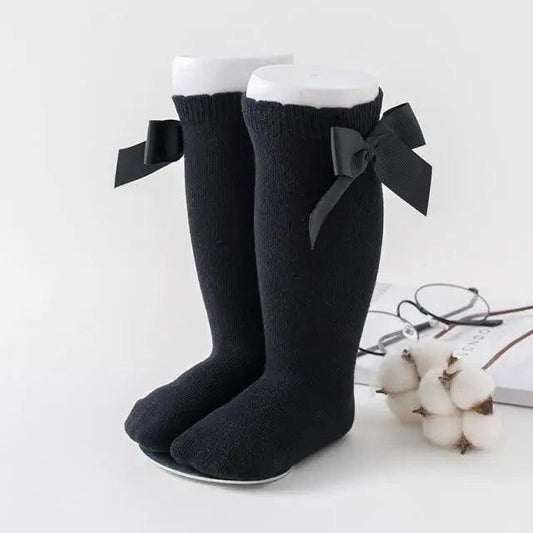 New Kids Socks Toddlers Girls Big Bow Knee High Quality Long Soft Autumn Winter 100% Cotton Lace Baby Tube Sock Baby Cotton Knee Socks Warm Big Bow Knot Baby Stockings Stylish Leg Warmer Soft Dance Socks